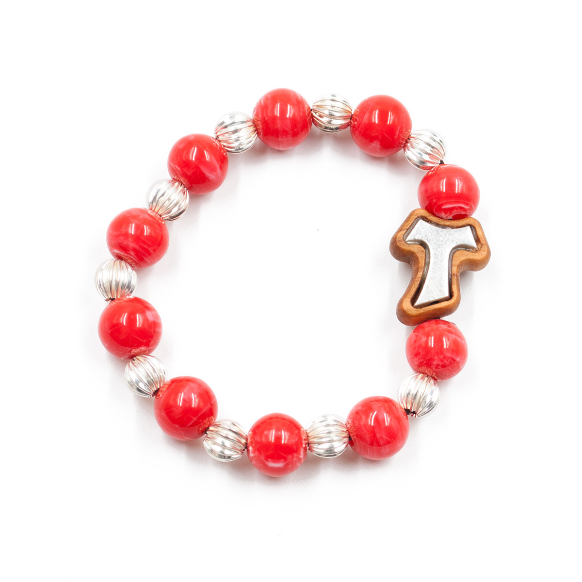 Bracciale Rosario elastico rosso con Tau inserto in metallo | Meir