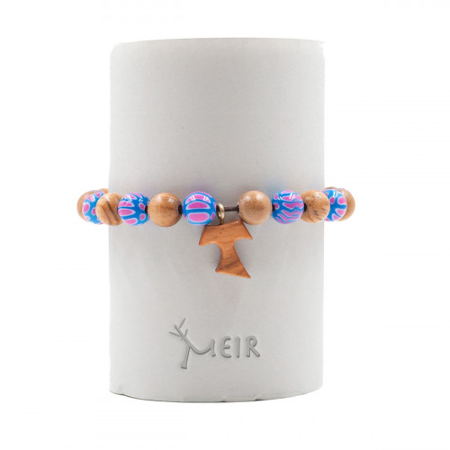 Bracciale decina elastico con grani colorati e Tau pendente. Meir